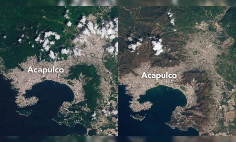 NASA presenta imagenes del antes y despupes del huracán Otis en Acapulco