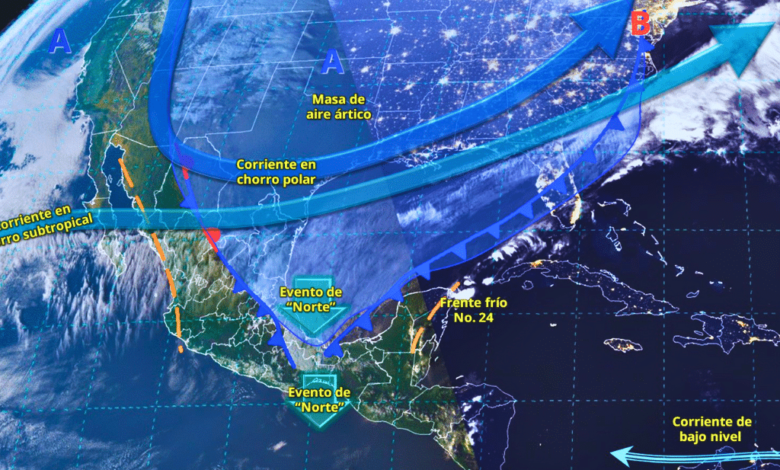 Frente Frío No. 24 originará una fuerte onda fría y vientos intensos en el litoral del Golfo