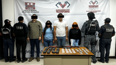 SSP y FGE detienen a cuatro personas con presuntas drogas y arma de alto calibre en Suchiapa