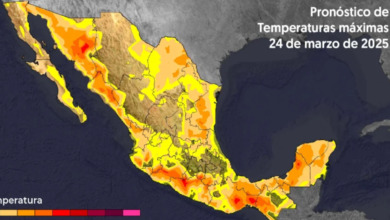 Mapa de temperatura máxima en la República mexicana (24 de marzo)