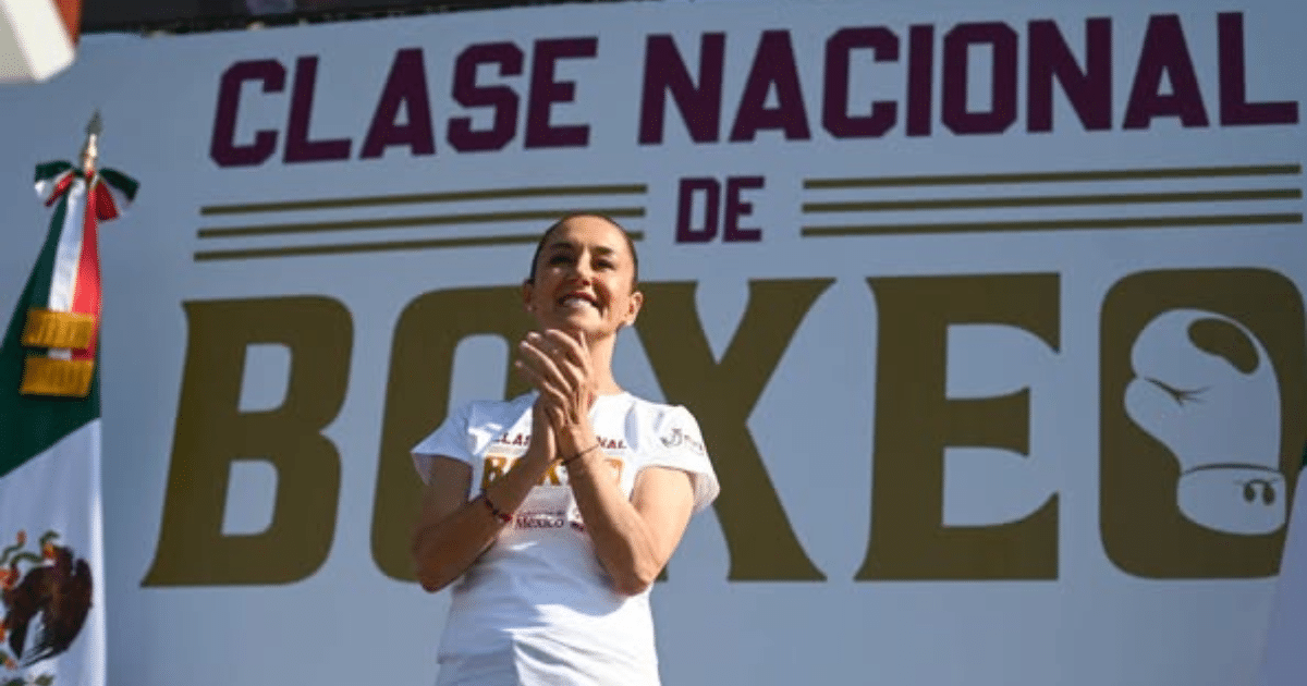 Presidenta Claudia Sheinbaum en clase nacional de Boxeo