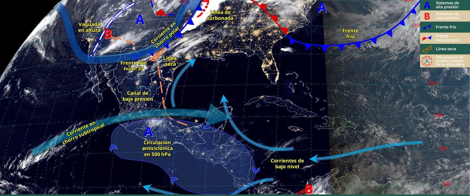 Mapa de sistemas meteorológicos actuales