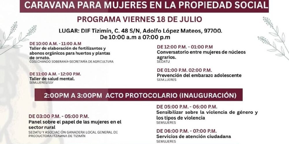 Tizimín será sede de la Caravana para Mujeres en la Propiedad Social