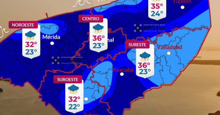 En Mérida, se espera lluvia moderada y fuerte acompañada de rachas de viento y actividad eléctrica entre las 14:00 y 17:00