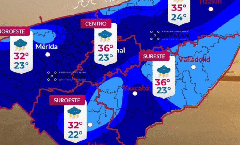 En Mérida, se espera lluvia moderada y fuerte acompañada de rachas de viento y actividad eléctrica entre las 14:00 y 17:00