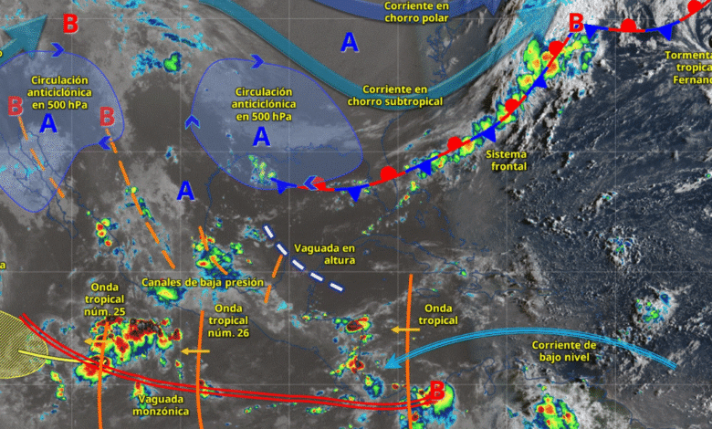 Para hoy, el monzón mexicano en interacción con una circulación ciclónica en niveles medios de la atmósfera sobre el sur del golfo de California y con inestabilidad atmosférica, generarán lluvias puntuales intensas.