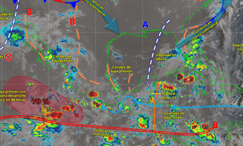 Este día, los remanentes de Mario interaccionarán con una vaguada en altura, generando fuertes rachas de viento y lluvias fuertes en la península de Baja California.
