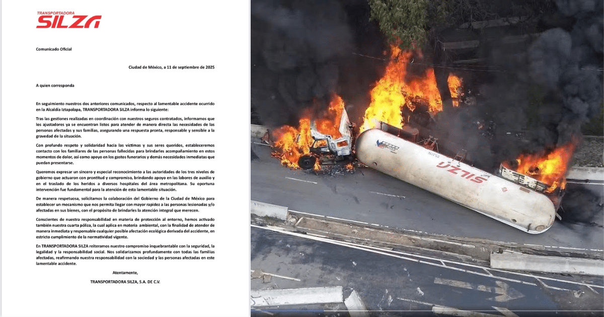 Transportadora Silza activará seguros para atender a víctimas de explosión en Iztapalapa