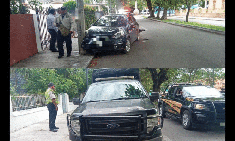 vehículo de la ssp choca contra auto estacionado en el centro de mérida