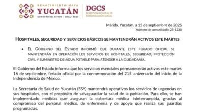 ¿Servicios esenciales operarán con normalidad este 16 de septiembre en Yucatán