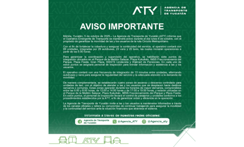aty mantiene operativo emergente en la ruta circuito metropolitano este lunes