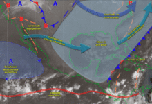 Este día,  la masa de aire polar que generó al frente núm. 11, modificará sus características térmicas al final del día, permitiendo un gradual ascenso de las temperaturas en gran parte del territorio nacional.