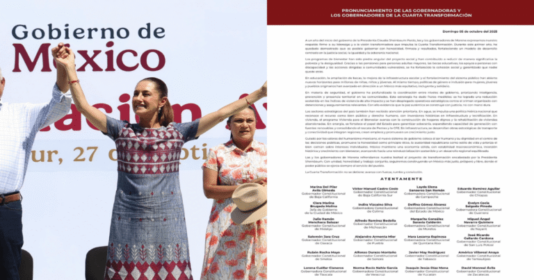 Gobernadores de Morena respaldan el liderazgo de Claudia Sheinbaum y los logros de su primer año de gobierno