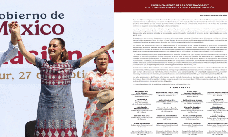 Gobernadores de Morena respaldan el liderazgo de Claudia Sheinbaum y los logros de su primer año de gobierno