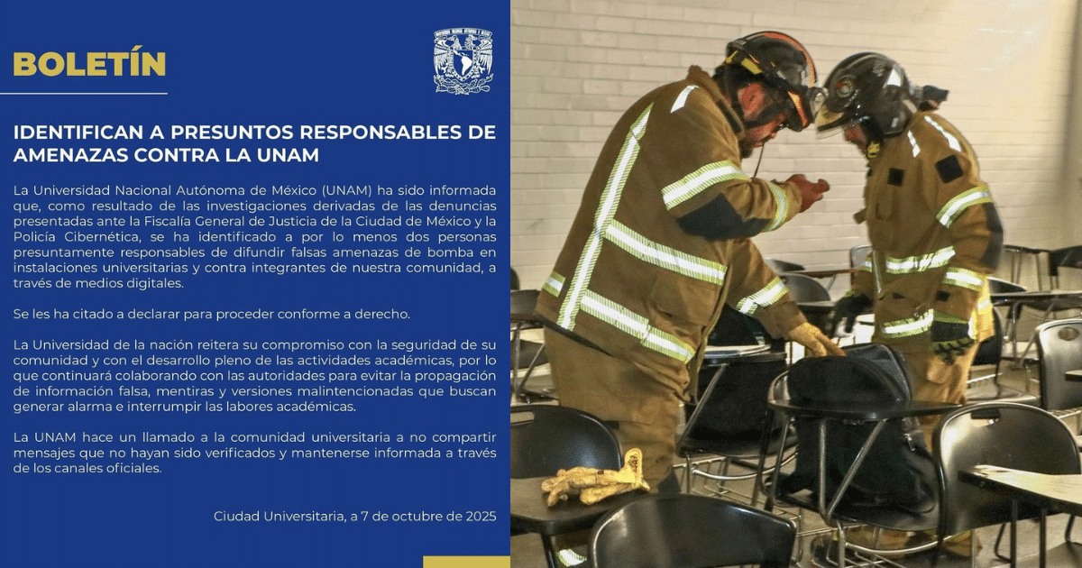 La UNAM identifica a dos presuntos responsables de falsas amenazas de bomba (Foto por Cuartoscuro y UNAM)