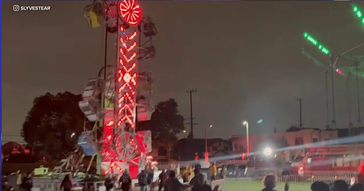 Pánico en una feria de Los Ángeles un juego mecánico colapsa y deja a decenas de estudiantes atrapados (Foto por ABC7)
