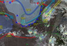 Para hoy, el frente frío núm. 11 se extenderá sobre la península de Yucatán, originando lluvias puntuales.