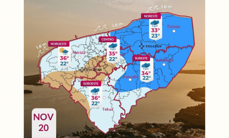 clima en yucatán día cálido y con lluvia ligera