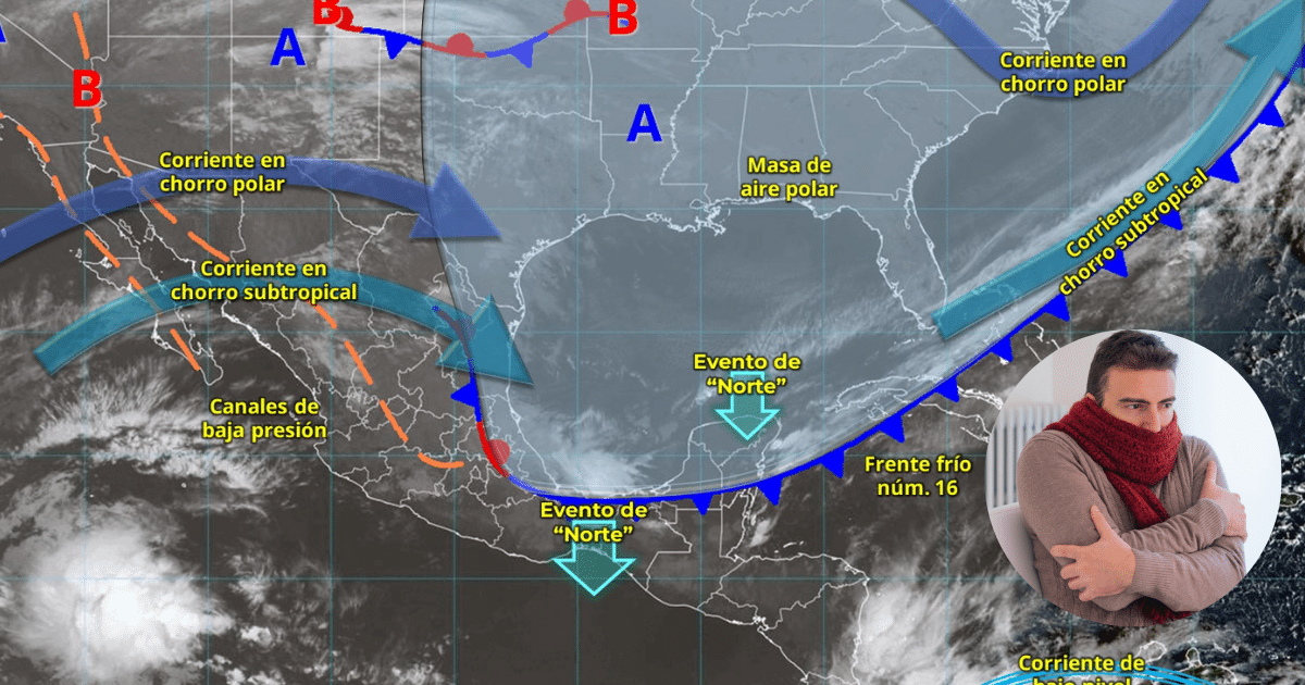 Frente Frío 16 Azota el Sureste Alerta por Lluvias Torrenciales y Heladas en la Mesa Central (Foto SMN/Canva)