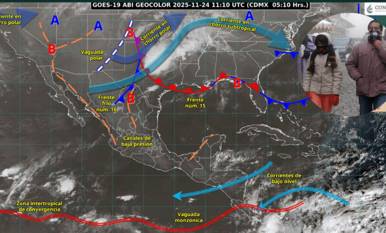 Frente Frío 16 y Canales de Baja Presión Contrastes de Lluvias en el Caribe y Heladas en el Norte
