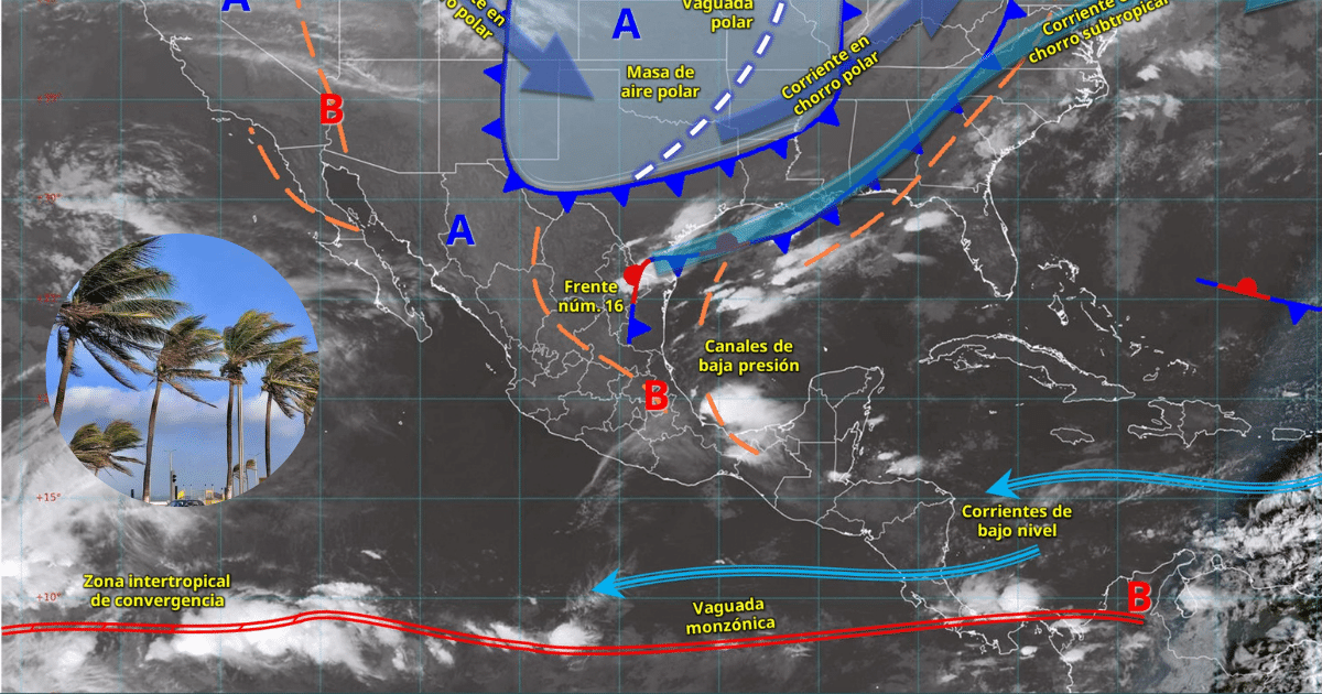Frente Frío 16 y Masa Polar Impactan México Alerta por Lluvias Intensas y Evento de Norte