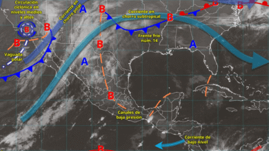 Para hoy, el frente frío núm. 15 asociado con una vaguada polar y con una circulación ciclónica en niveles medios y altos de la atmósfera