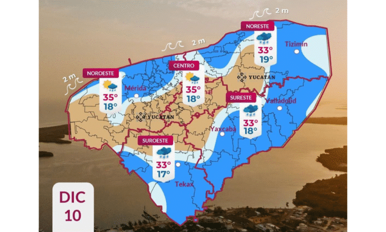 clima en yucatán día nublado con presencia de lluvia ligera