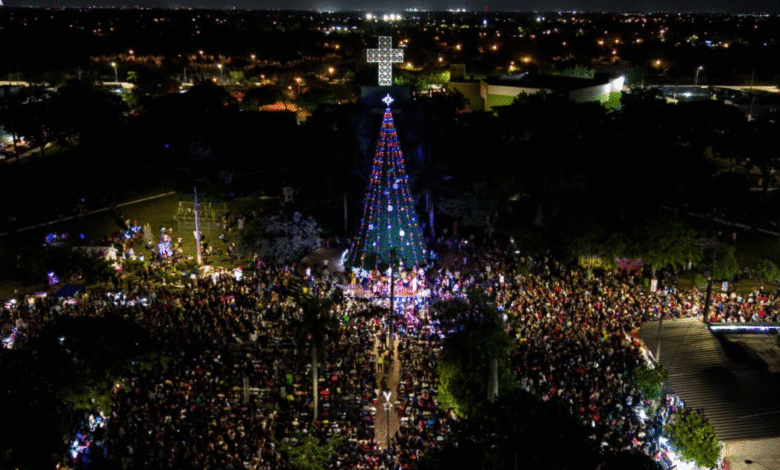 mérida brilla ilumina el poniente con el encendido del árbol en el parque juan pablo ii