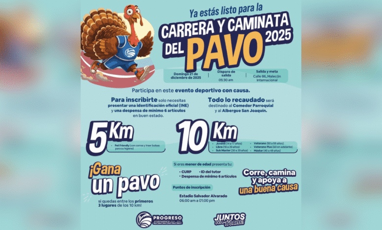 progreso invita a participar en la carrera y caminata del pavo 2025