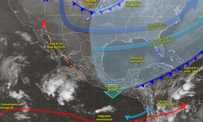 Prevén lluvias fuertes y rachas de viento en el occidente y centro de México por frentes fríos 28 y 29