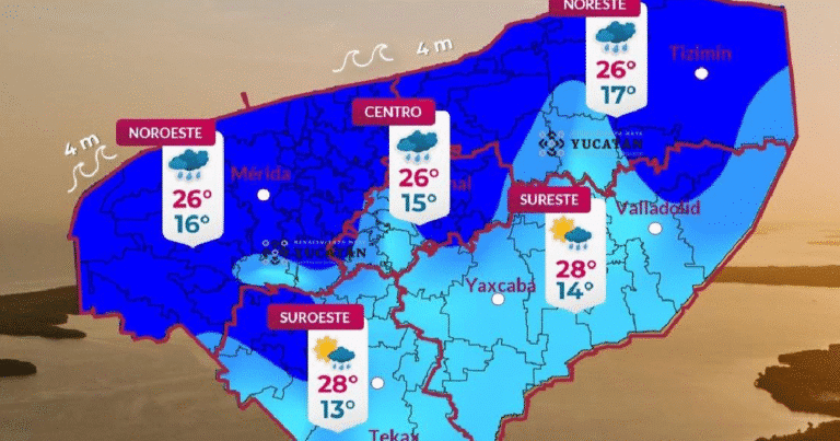 Para este sábado 31 de enero, el ingreso del Frente Frío número 32 impactará al estado de Yucatán, generando un evento “norte” con rachas de viento de entre 60 y 70 kilómetros por hora en la zona costera, así como picos de hasta 80 kilómetros por hora en el tramo comprendido entre San Felipe y Tizimín.