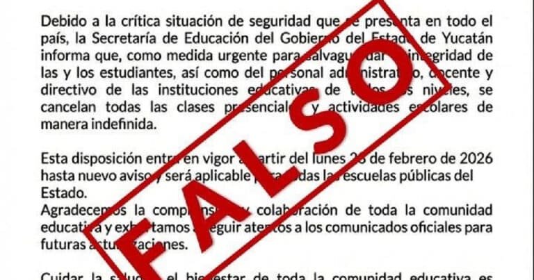 Desmienten suspensión de clases en Yucatán; llaman a no difundir información falsa (Foto falsa de segey)