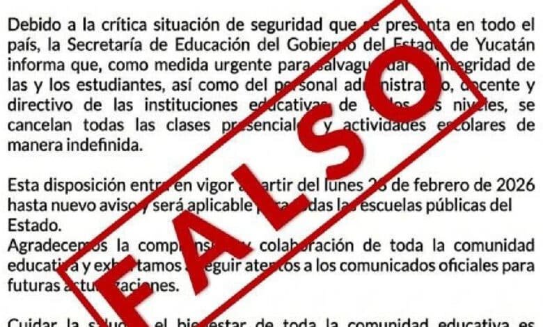 Desmienten suspensión de clases en Yucatán; llaman a no difundir información falsa (Foto falsa de segey)
