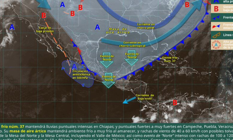 México bajo impacto del Frente Frío 37 Clima hoy 23 de Febrero de 2026