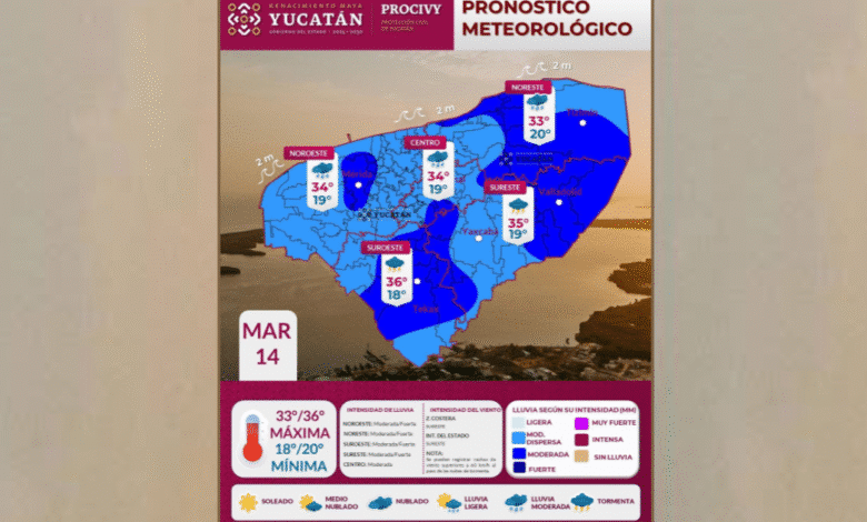 clima en yucatán fuertes lluvias en el oriente se mantendrá, en el resto del estado, ambiente caluroso con máximas de 36 grados