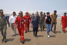 Encuentro de la secretaria Alicia Bárcena con medios durante recorrido de inspección en Veracruz (Foto de cortesía)