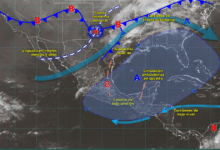 Frente frío 40 provocará chubascos en el centro y sureste del país y fuertes vientos en el norte
