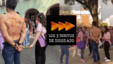 Hombre marcha en el 8M con lema feminista y expareja lo acusa de no pagar pensión alimenticia