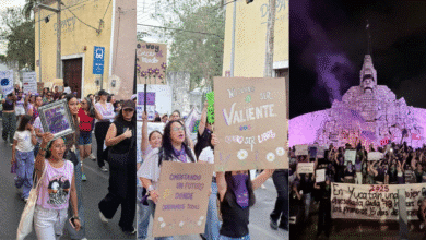 8M: El Monumento a la Patria de Mérida se pinta de morado (Fotos de Iridiany Martin y Darcet Salazar)