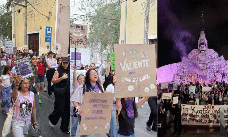 8M: El Monumento a la Patria de Mérida se pinta de morado (Fotos de Iridiany Martin y Darcet Salazar)