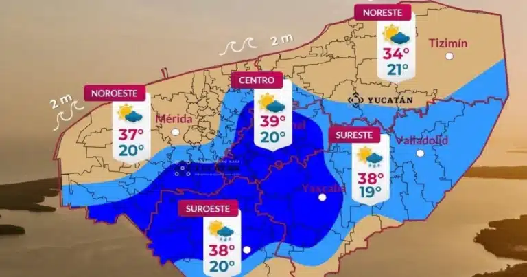 Clima hoy en Yucatán lluvias con tormentas y calor extremo este sábado