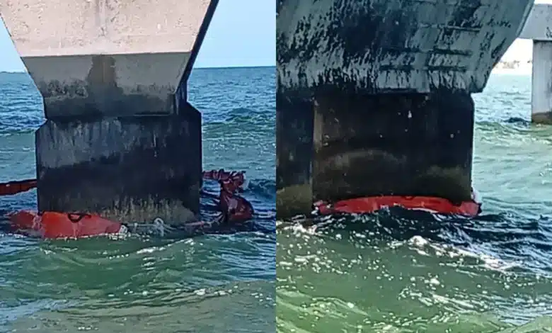 marina controla filtración de hidrocarburo en progreso, yucatán, cerca del puente de arcos