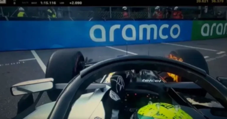 momento de tensión para checo pérez auto se incendia durante exhibición en f1