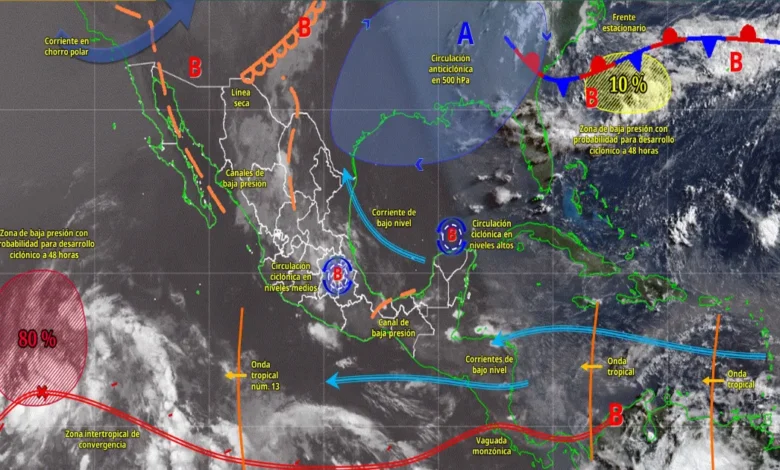 pronóstico del clima lluvias muy fuertes afectarán chihuahua, durango, sinaloa y jalisco este martes