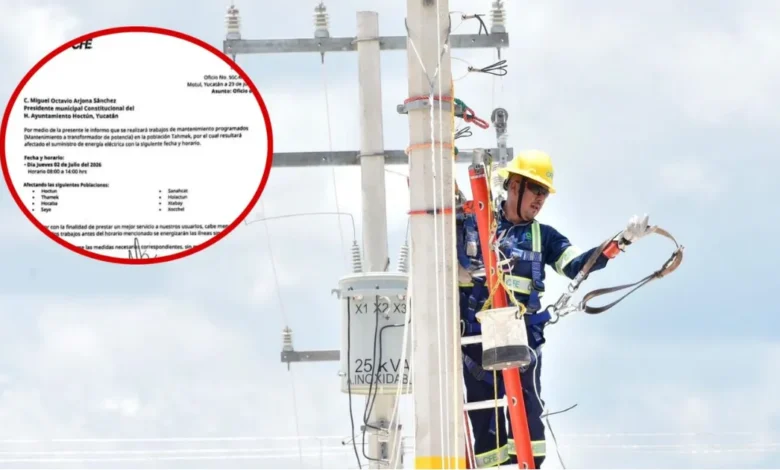 cfe suspenderá el servicio de luz en ocho municipios de yucatán este 2 de julio