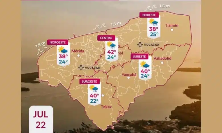 clima hoy en yucatán calor de hasta 42°c y lluvias aisladas este miércoles 22 de julio