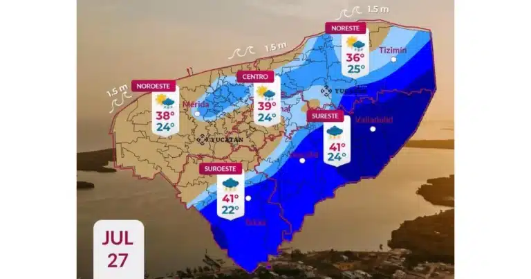 clima hoy en yucatán lluvias fuertes y calor de hasta 41 grados