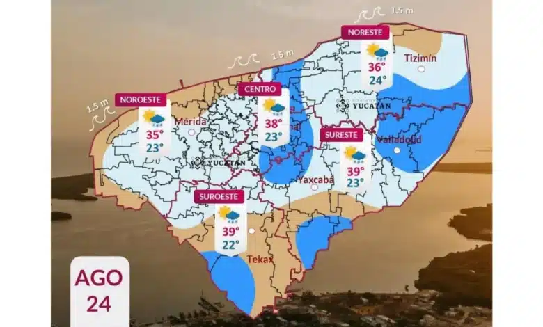 calor de hasta 39 grados y lluvias dispersas se esperan este lunes en yucatán