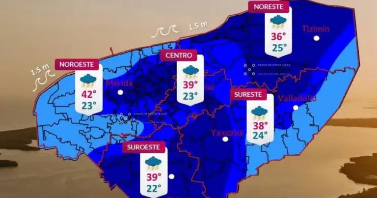 Lluvias fuertes y calor de hasta 42 grados se esperan este martes en Yucatán (Imagen de Procivy)