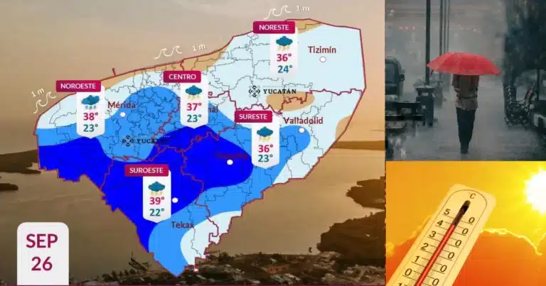Lluvias fuertes y calor de hasta 39°C este sábado en Yucatán